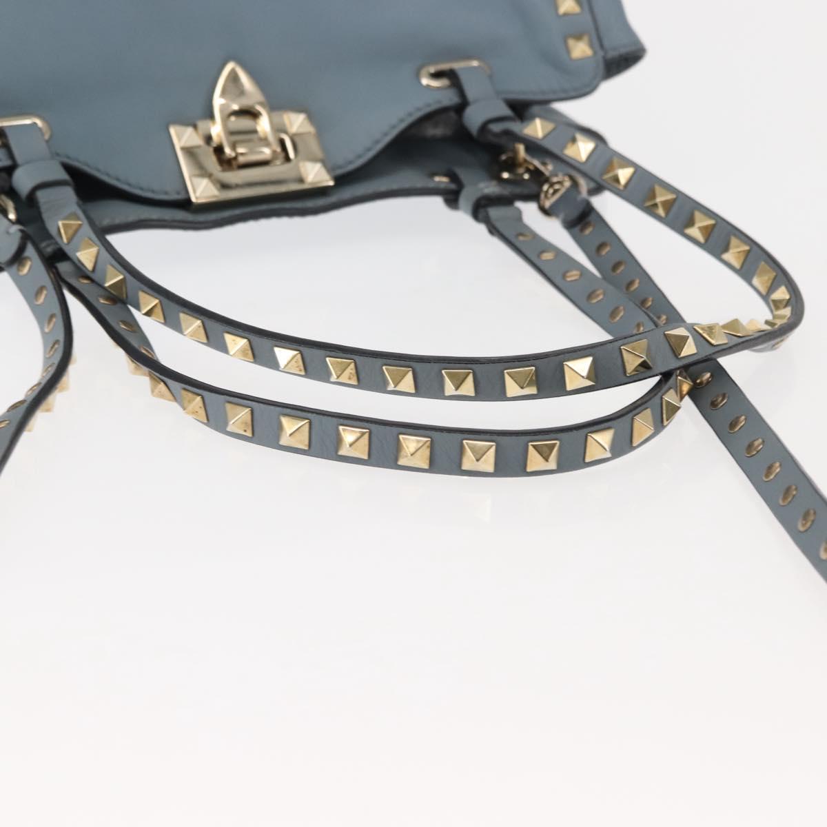 VALENTINO Hand Bag Leather 2way Blue Gold Auth BA6602