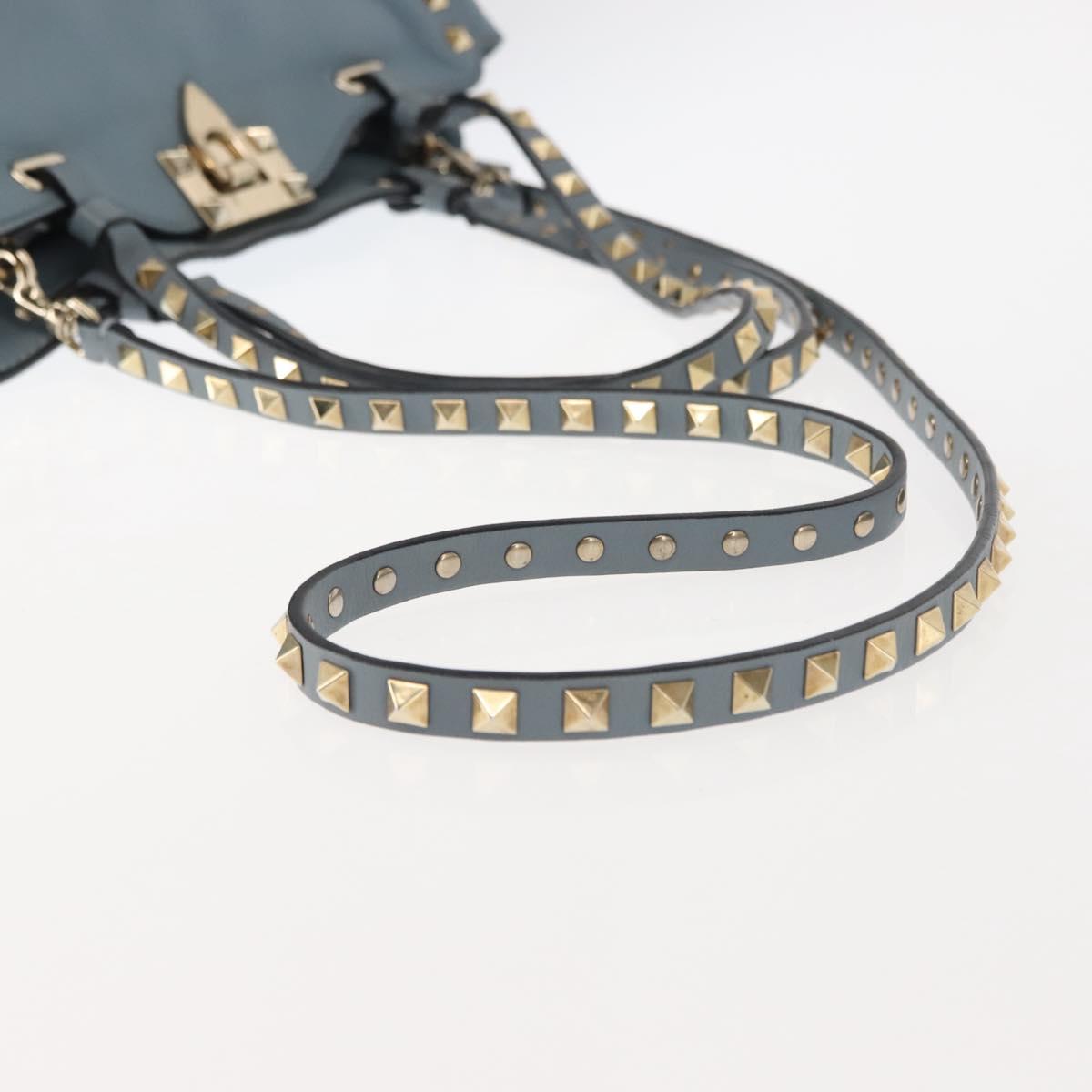 VALENTINO Hand Bag Leather 2way Blue Gold Auth BA6602