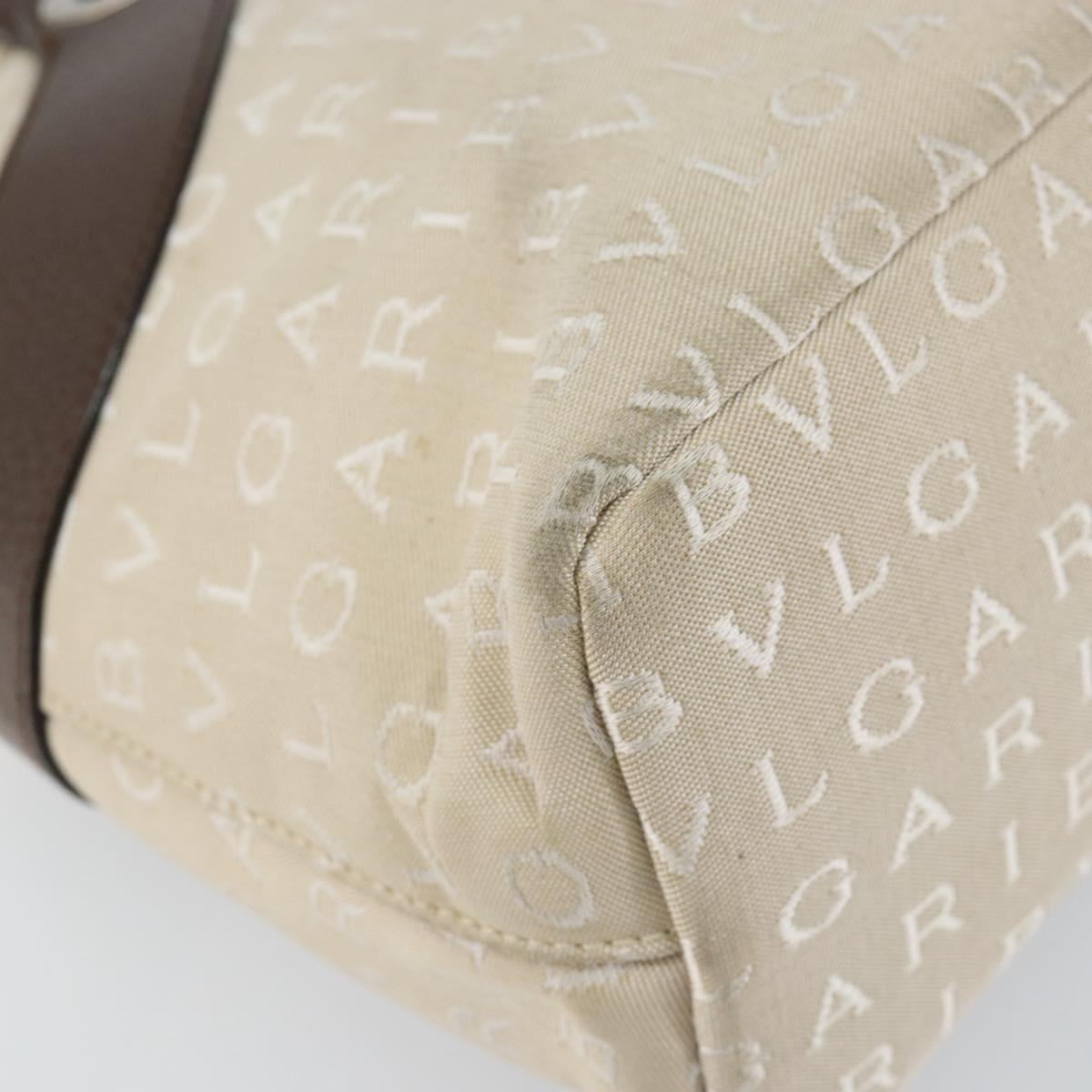 BVLGARI Logo Mania Hand Bag Canvas Beige Silver Auth BA6603