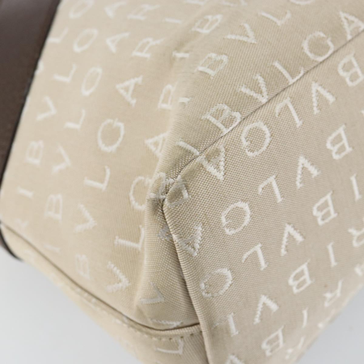 BVLGARI Logo Mania Hand Bag Canvas Beige Silver Auth BA6603