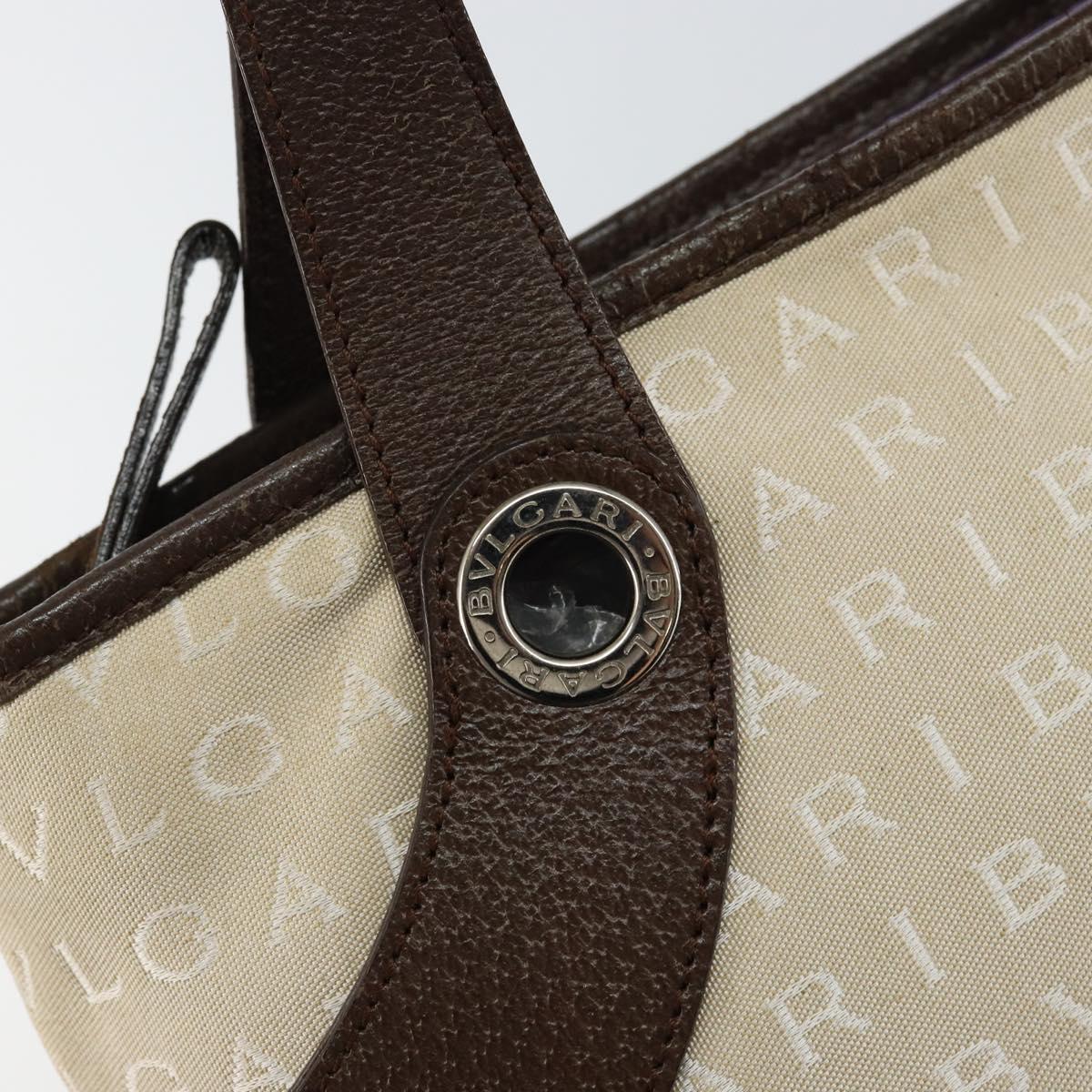 BVLGARI Logo Mania Hand Bag Canvas Beige Silver Auth BA6603