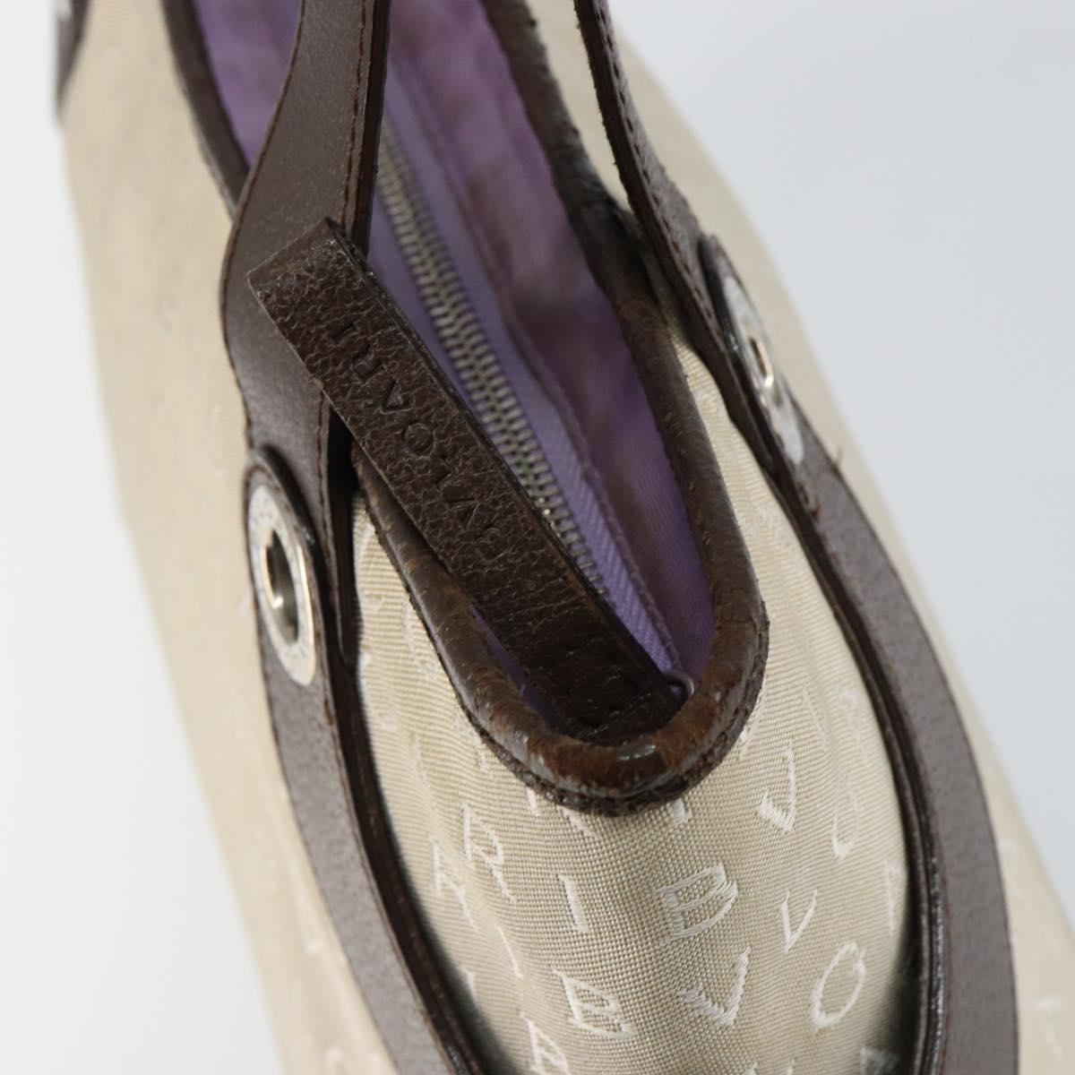 BVLGARI Logo Mania Hand Bag Canvas Beige Silver Auth BA6603