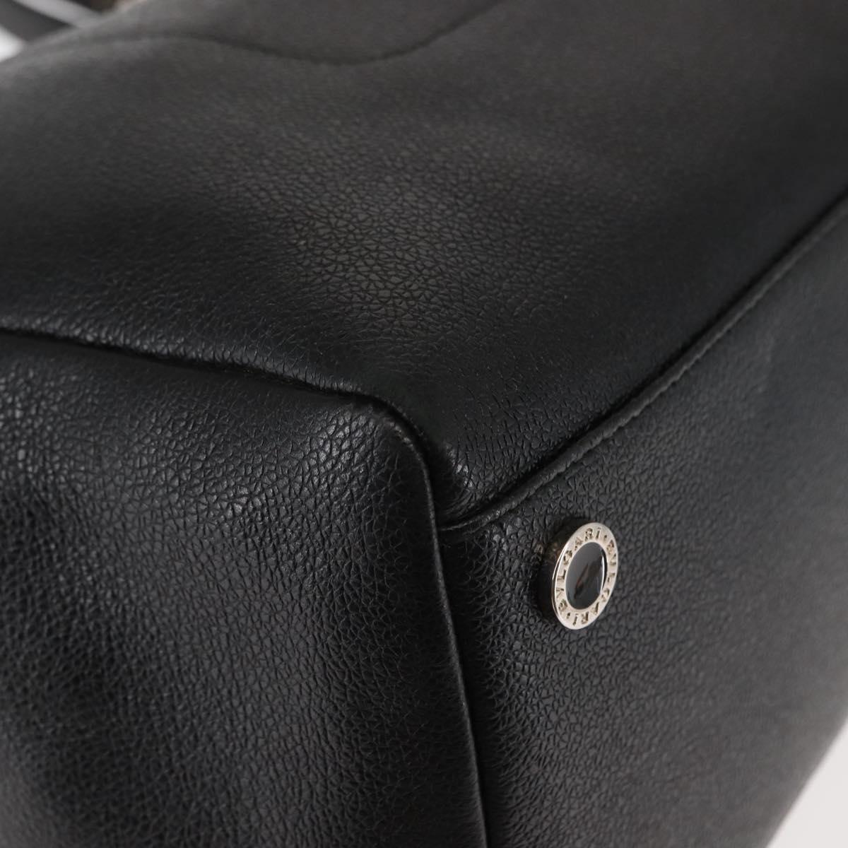 BVLGARI Circle Logo Tote Bag Leather Black Silver Auth BA6604
