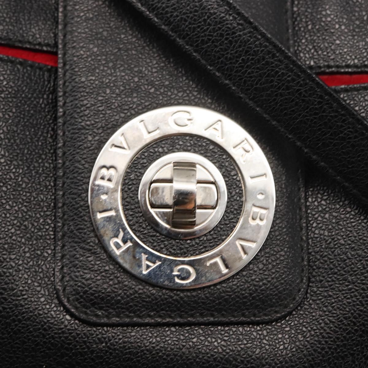 BVLGARI Circle Logo Tote Bag Leather Black Silver Auth BA6604