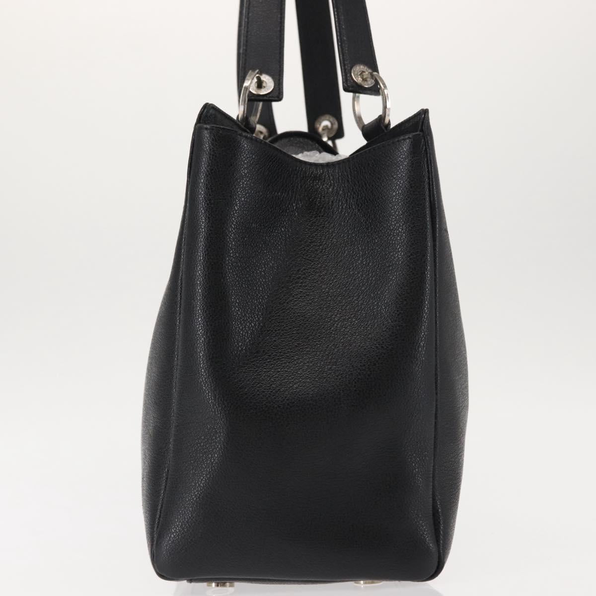 BVLGARI Circle Logo Tote Bag Leather Black Silver Auth BA6604