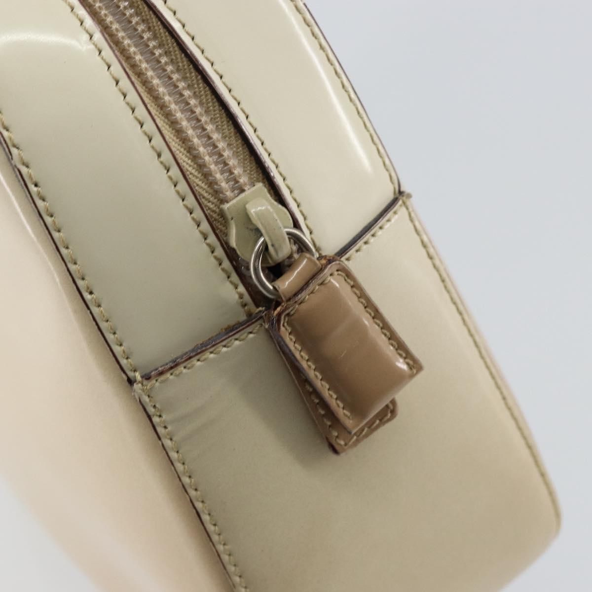 PRADA Hand Bag Patent leather Beige Silver Auth BA6605