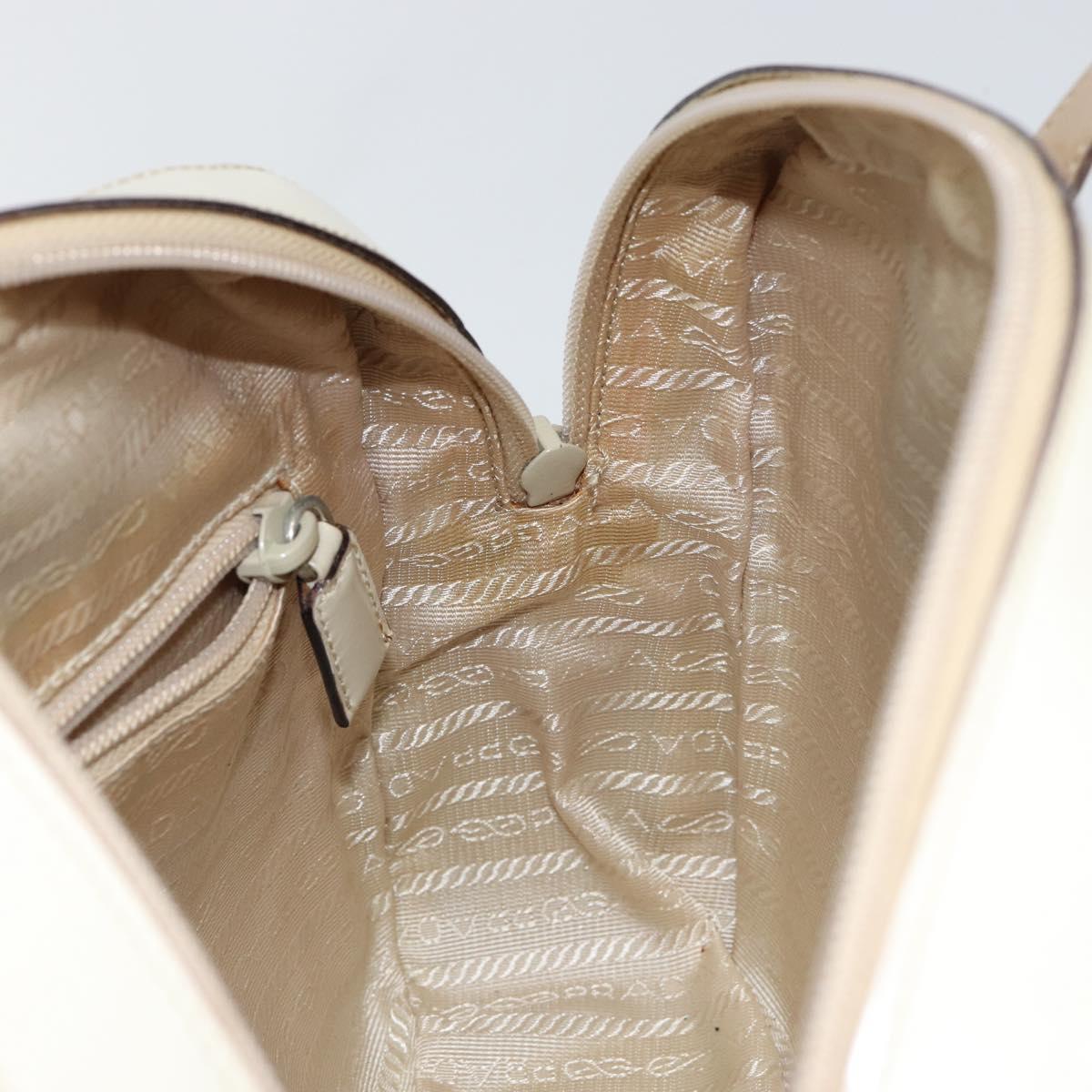 PRADA Hand Bag Patent leather Beige Silver Auth BA6605