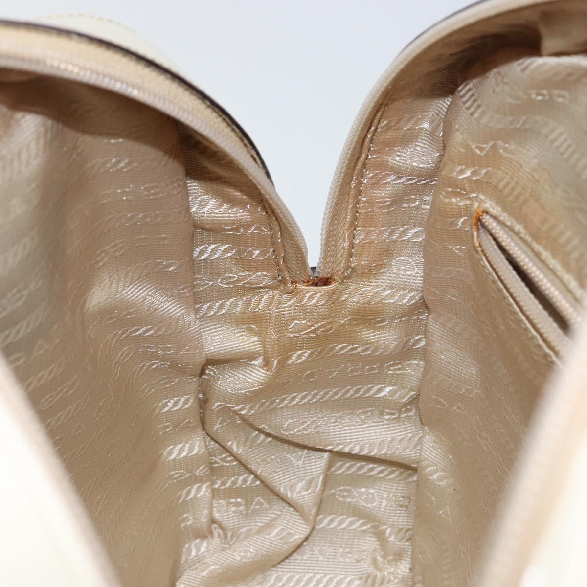 PRADA Hand Bag Patent leather Beige Silver Auth BA6605