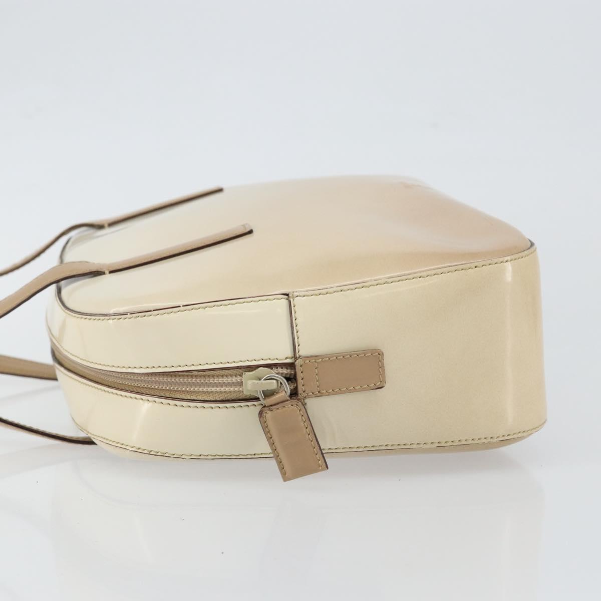 PRADA Hand Bag Patent leather Beige Silver Auth BA6605