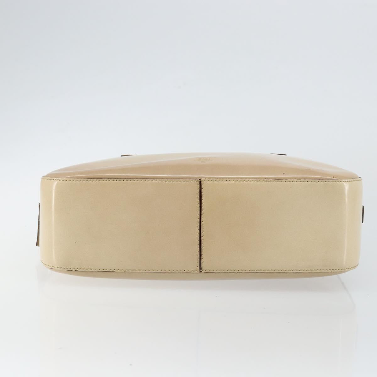 PRADA Hand Bag Patent leather Beige Silver Auth BA6605