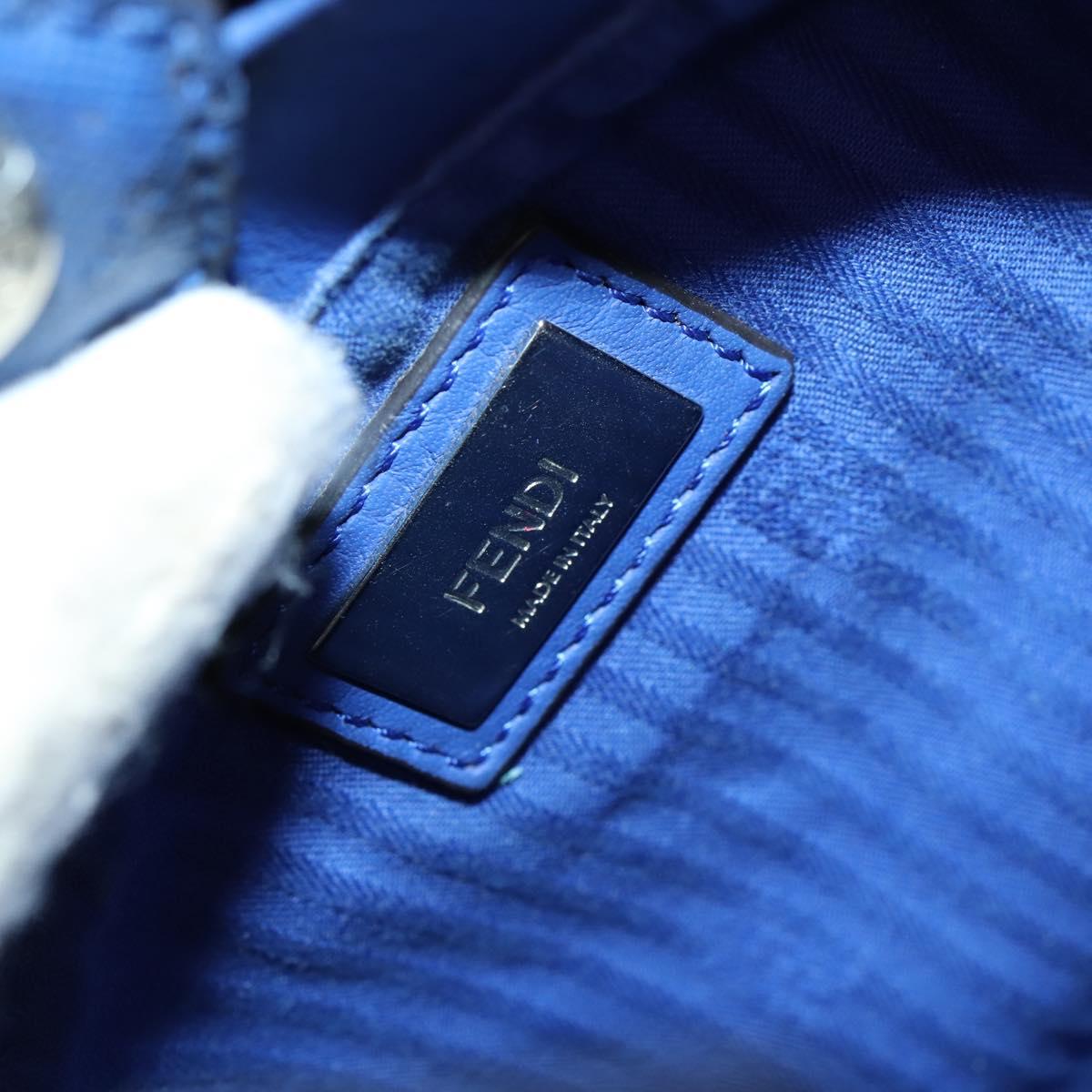 FENDI Petite 2Jours Hand Bag Leather 2way Blue Silver Auth BA6607