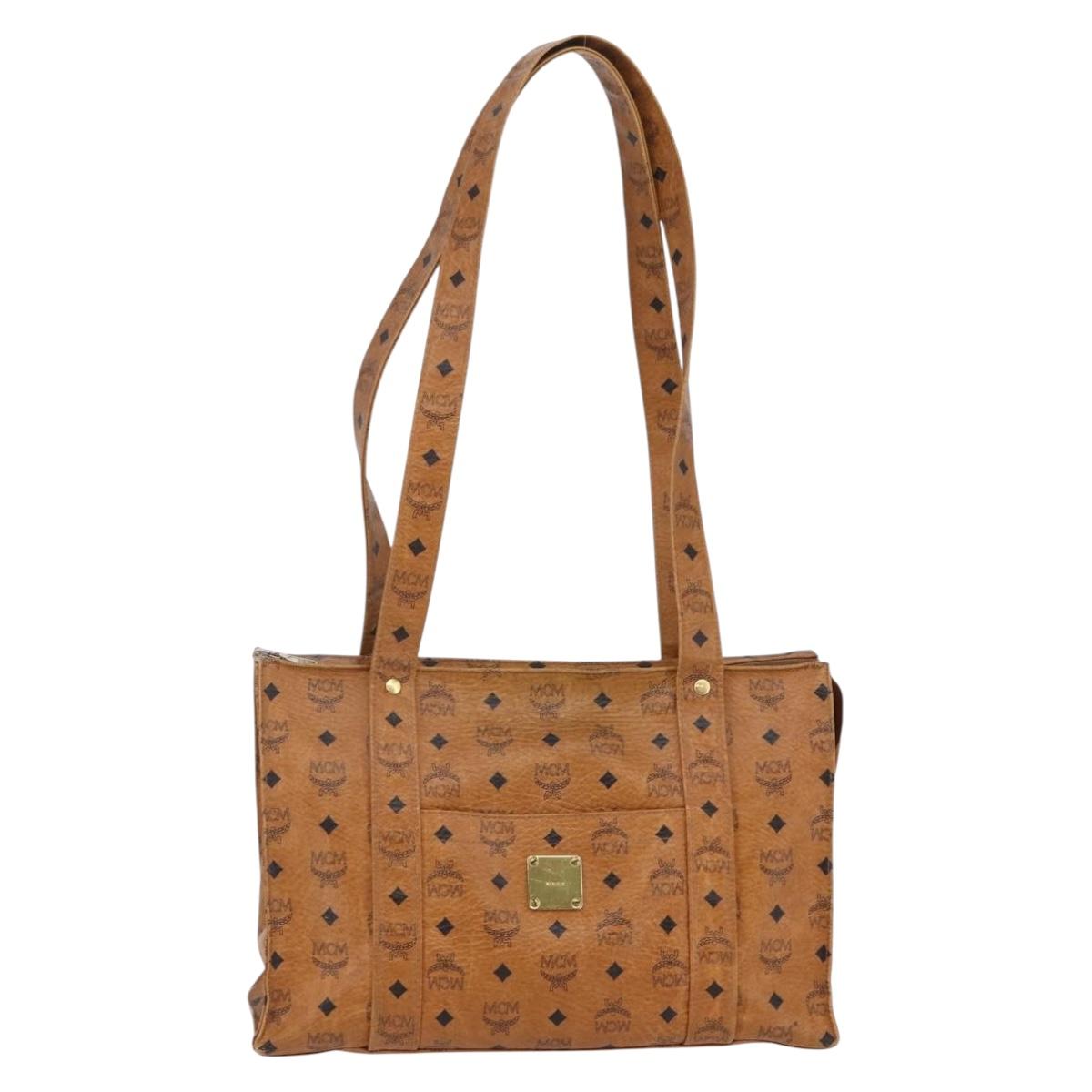 MCM Logogram Vicetos Tote Bag PVC Leather Brown Gold Auth BA6608