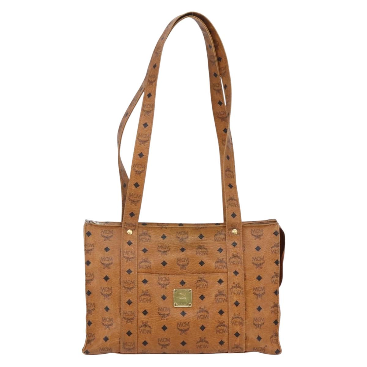 MCM Logogram Vicetos Tote Bag PVC Leather Brown Gold Auth BA6608