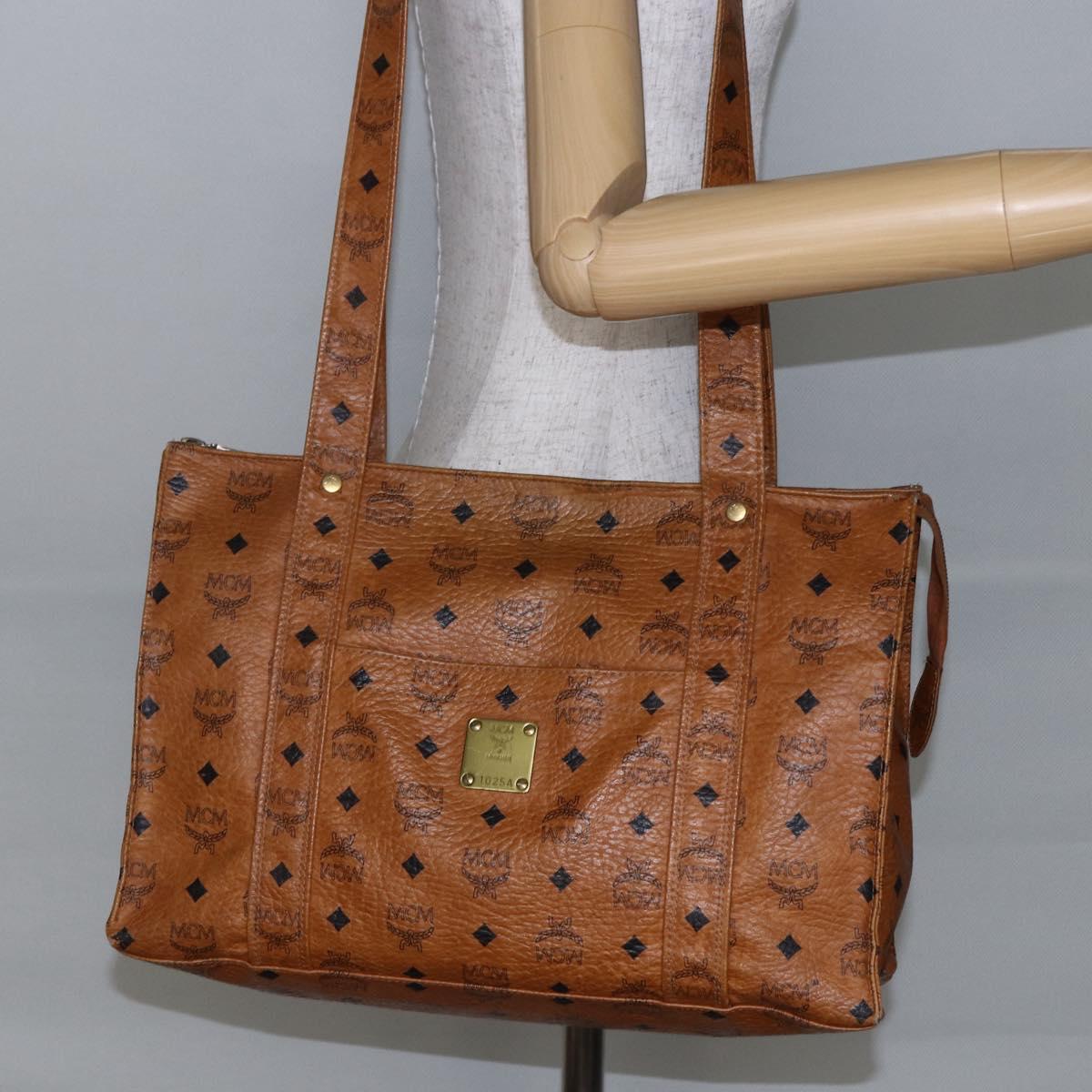 MCM Logogram Vicetos Tote Bag PVC Leather Brown Gold Auth BA6608