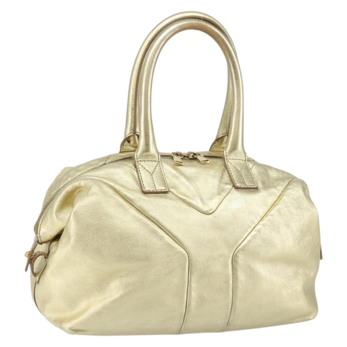 SAINT LAURENT Easy Mini Boston Bag Leather Gold Auth BA6609