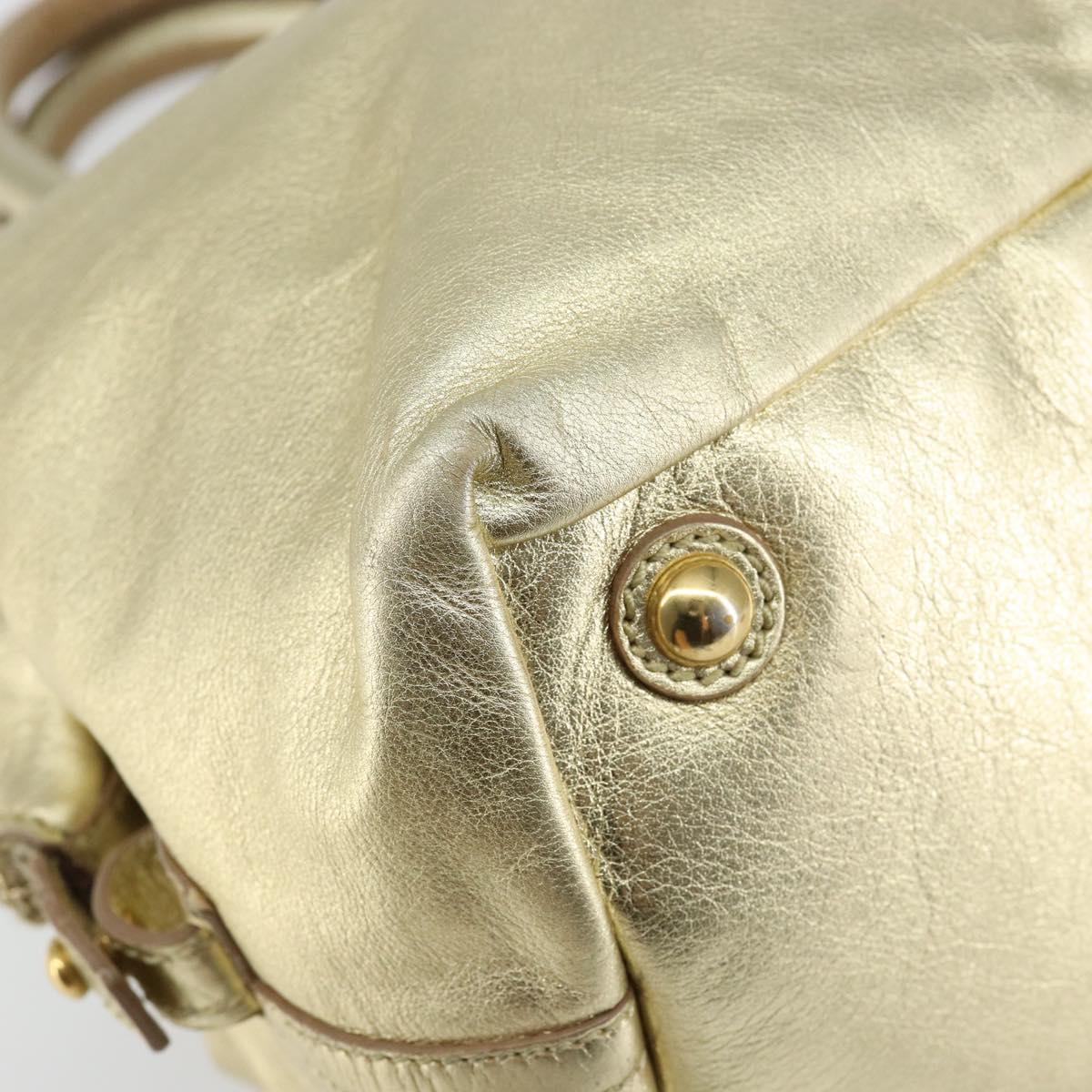 SAINT LAURENT Easy Mini Boston Bag Leather Gold Auth BA6609