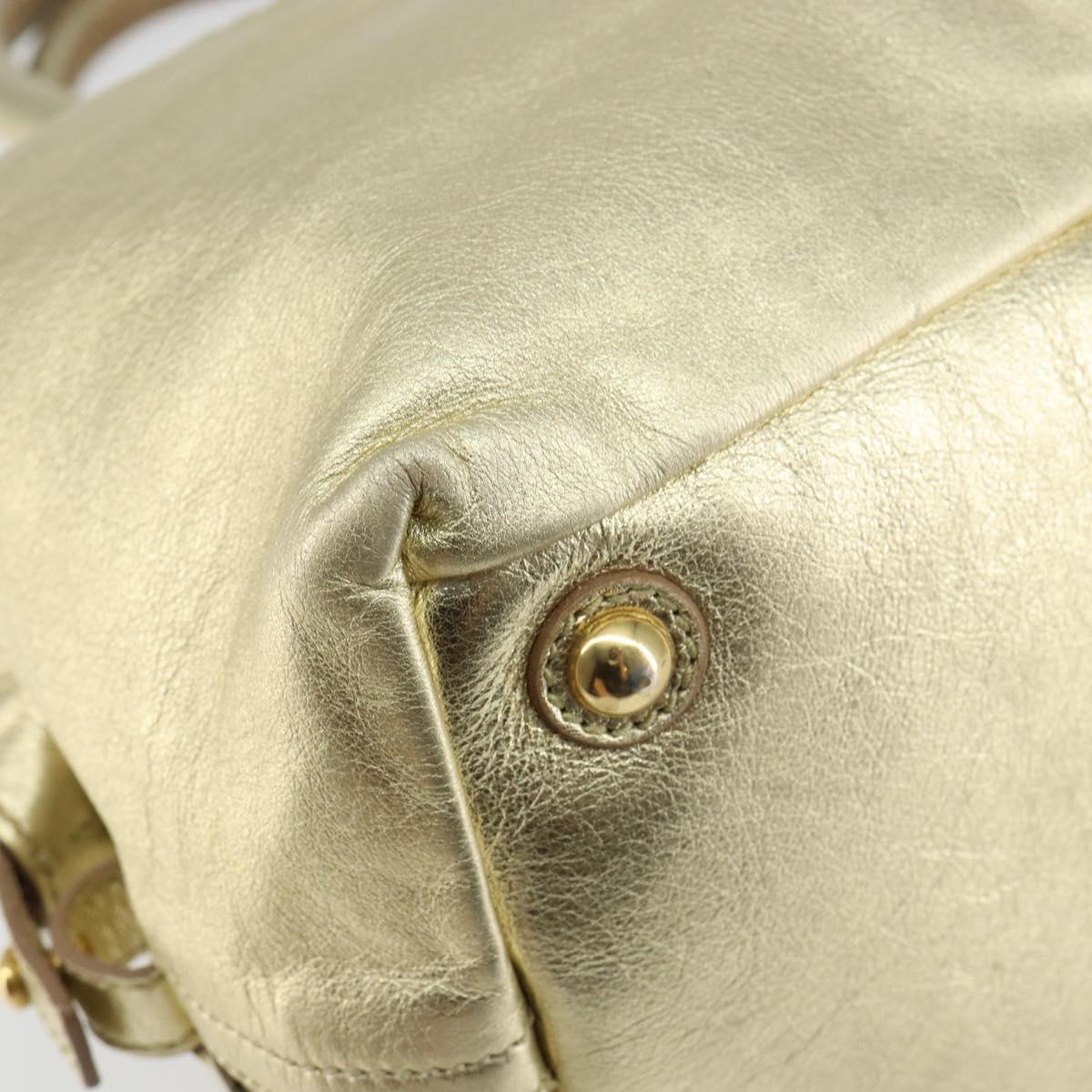 SAINT LAURENT Easy Mini Boston Bag Leather Gold Auth BA6609