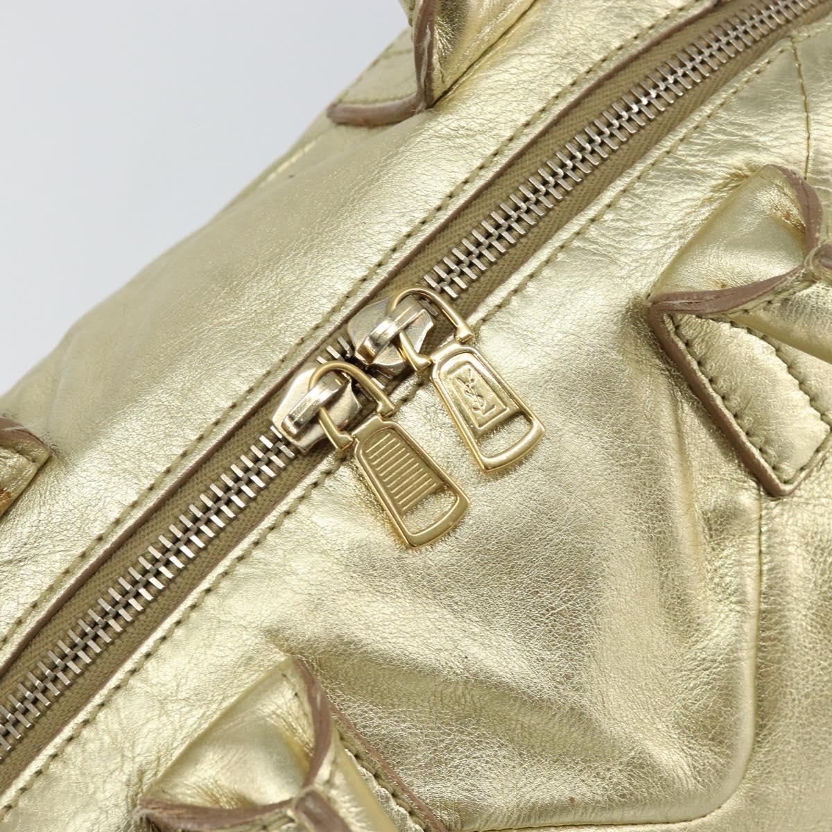 SAINT LAURENT Easy Mini Boston Bag Leather Gold Auth BA6609