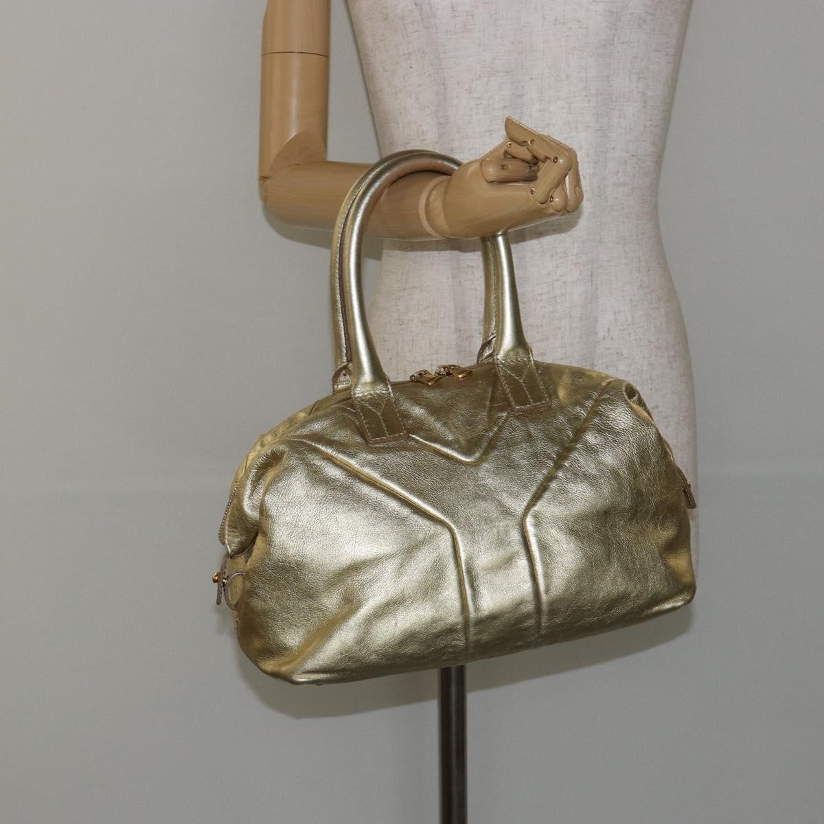 SAINT LAURENT Easy Mini Boston Bag Leather Gold Auth BA6609