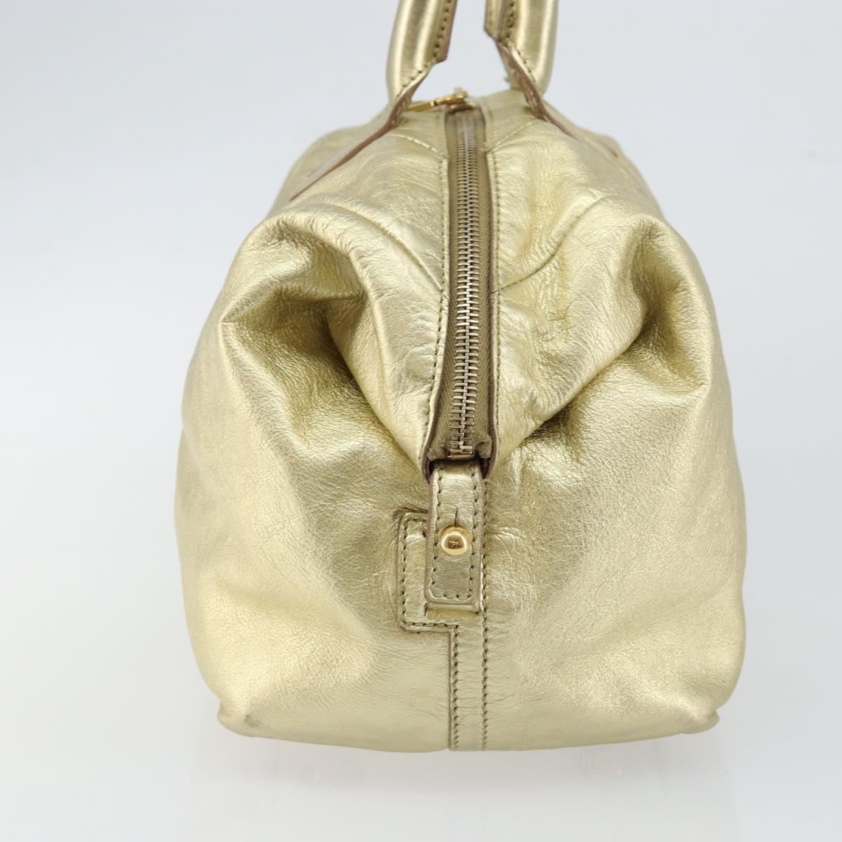 SAINT LAURENT Easy Mini Boston Bag Leather Gold Auth BA6609