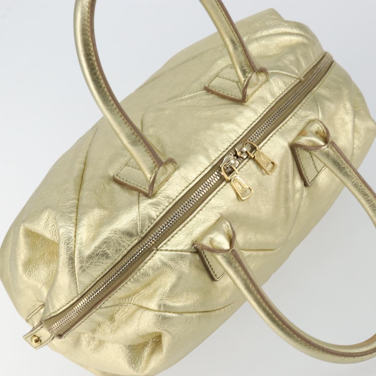 SAINT LAURENT Easy Mini Boston Bag Leather Gold Auth BA6609