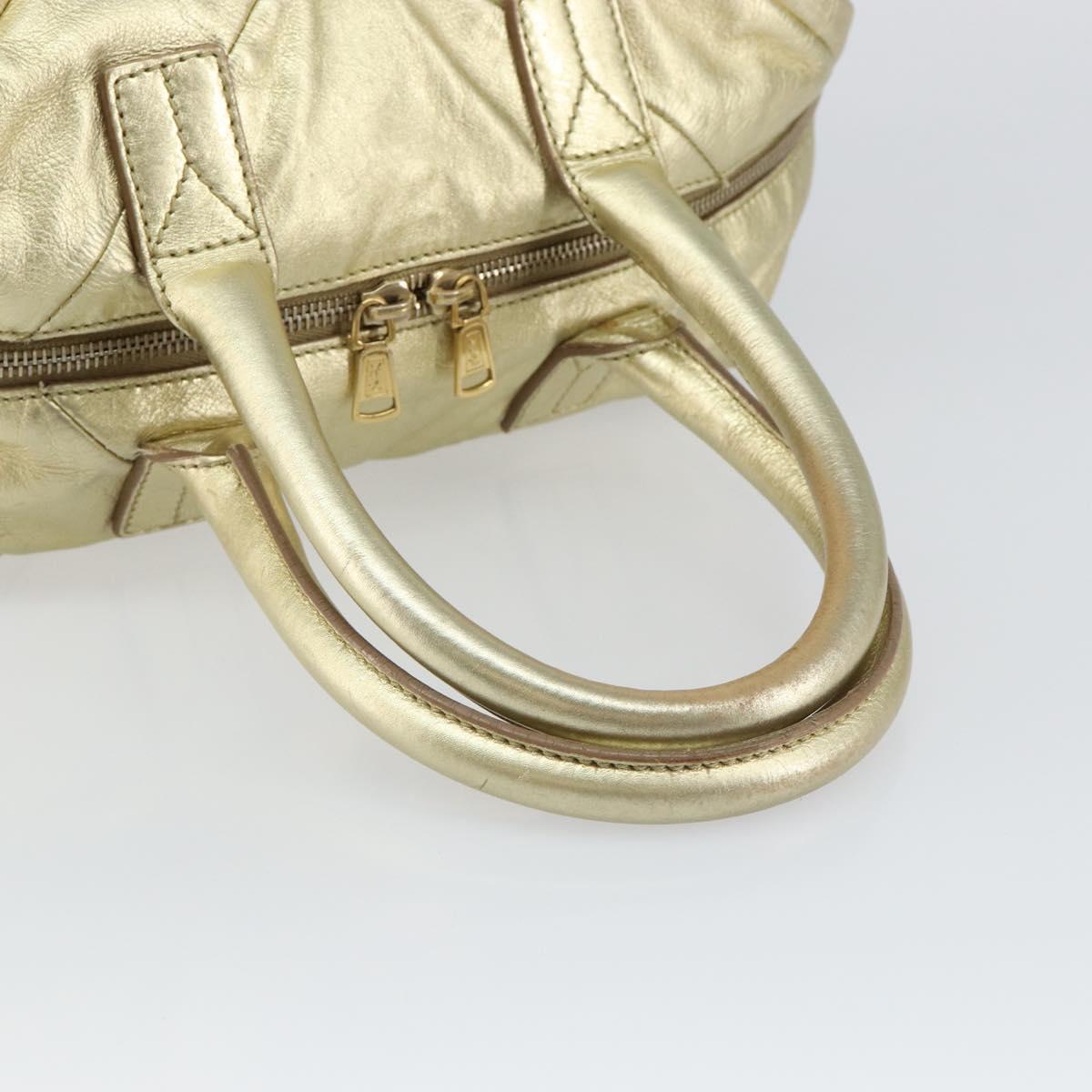 SAINT LAURENT Easy Mini Boston Bag Leather Gold Auth BA6609