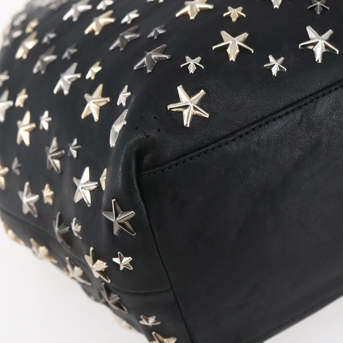 Jimmy Choo Star Studs Shoulder Bag Leather Black Silver Auth BA6610