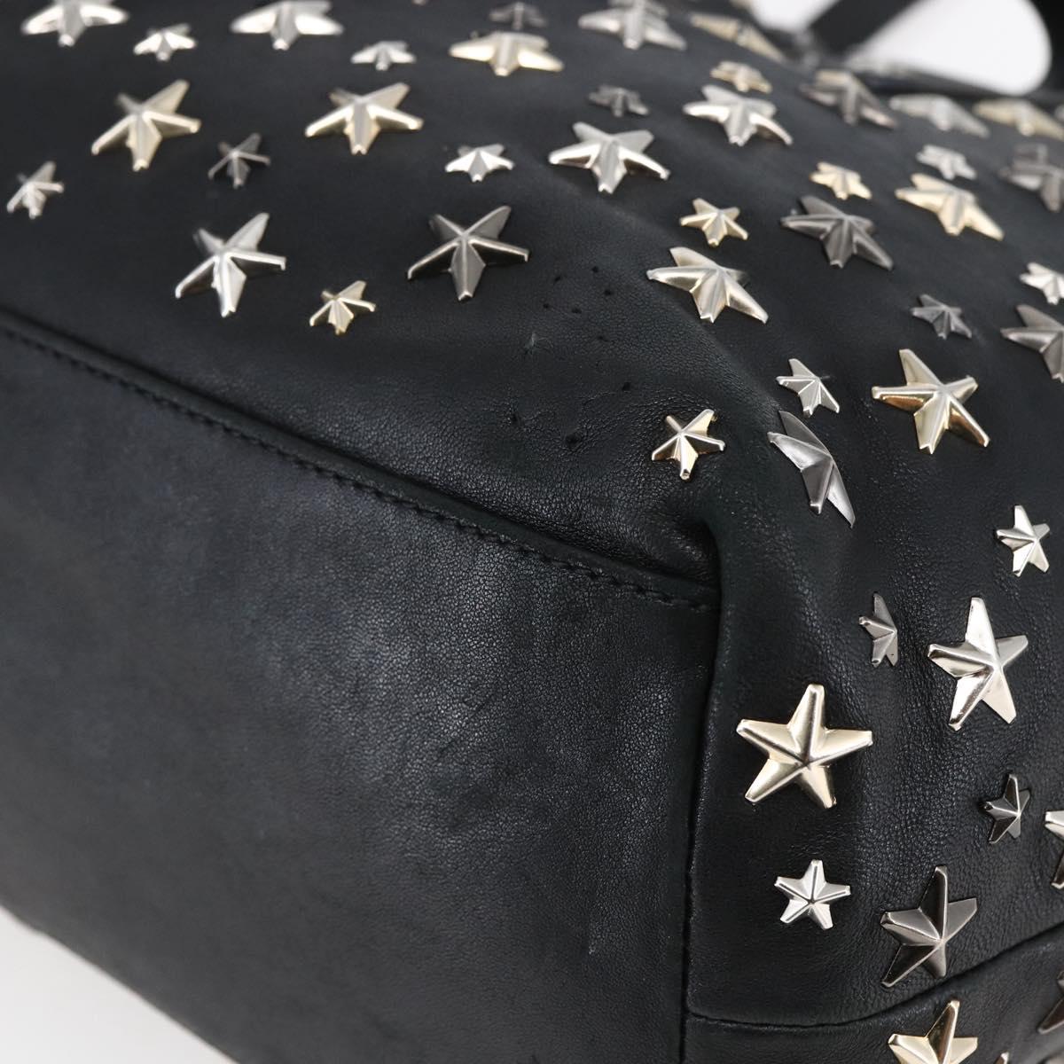 Jimmy Choo Star Studs Shoulder Bag Leather Black Silver Auth BA6610