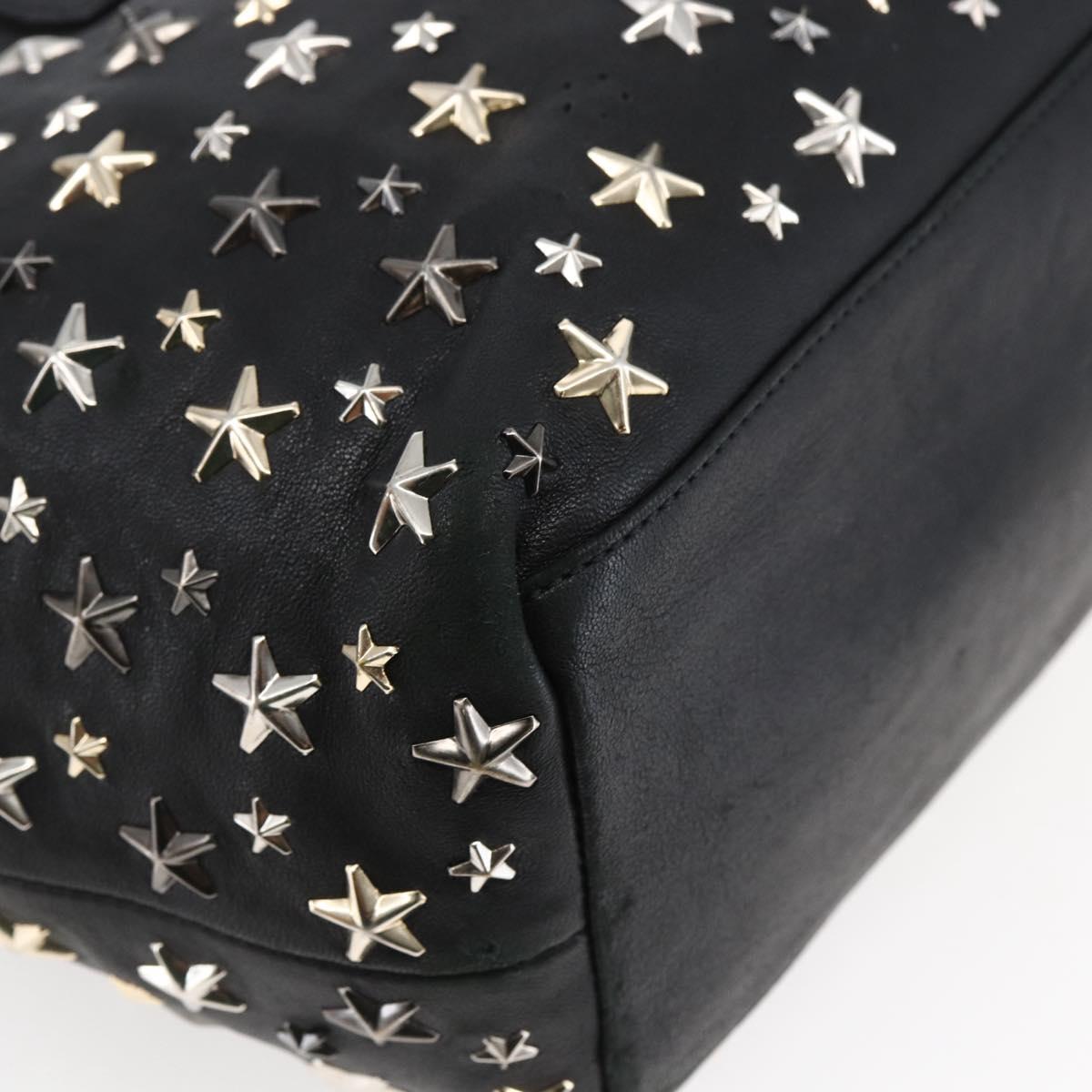 Jimmy Choo Star Studs Shoulder Bag Leather Black Silver Auth BA6610