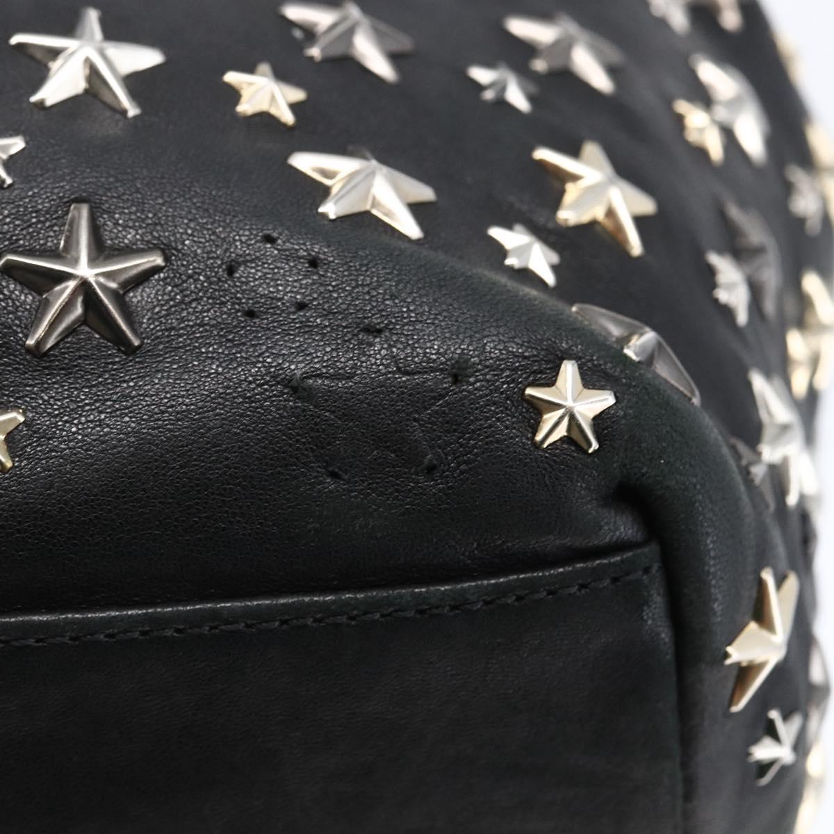 Jimmy Choo Star Studs Shoulder Bag Leather Black Silver Auth BA6610