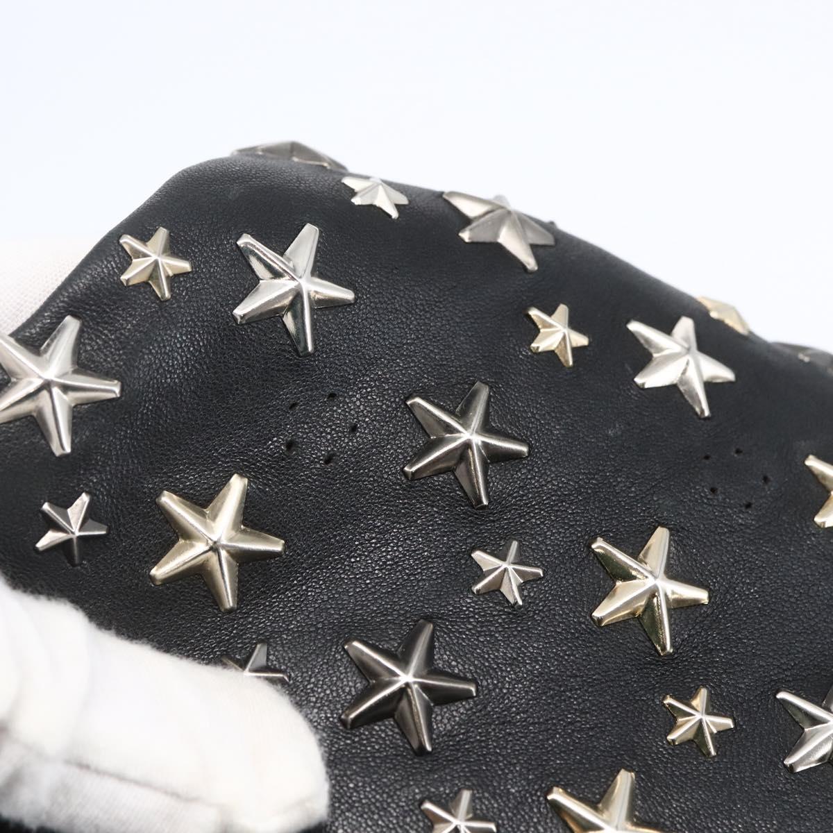 Jimmy Choo Star Studs Shoulder Bag Leather Black Silver Auth BA6610