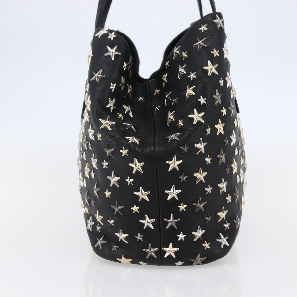 Jimmy Choo Star Studs Shoulder Bag Leather Black Silver Auth BA6610