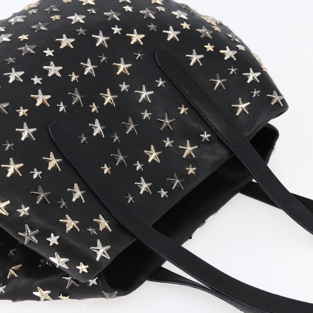 Jimmy Choo Star Studs Shoulder Bag Leather Black Silver Auth BA6610