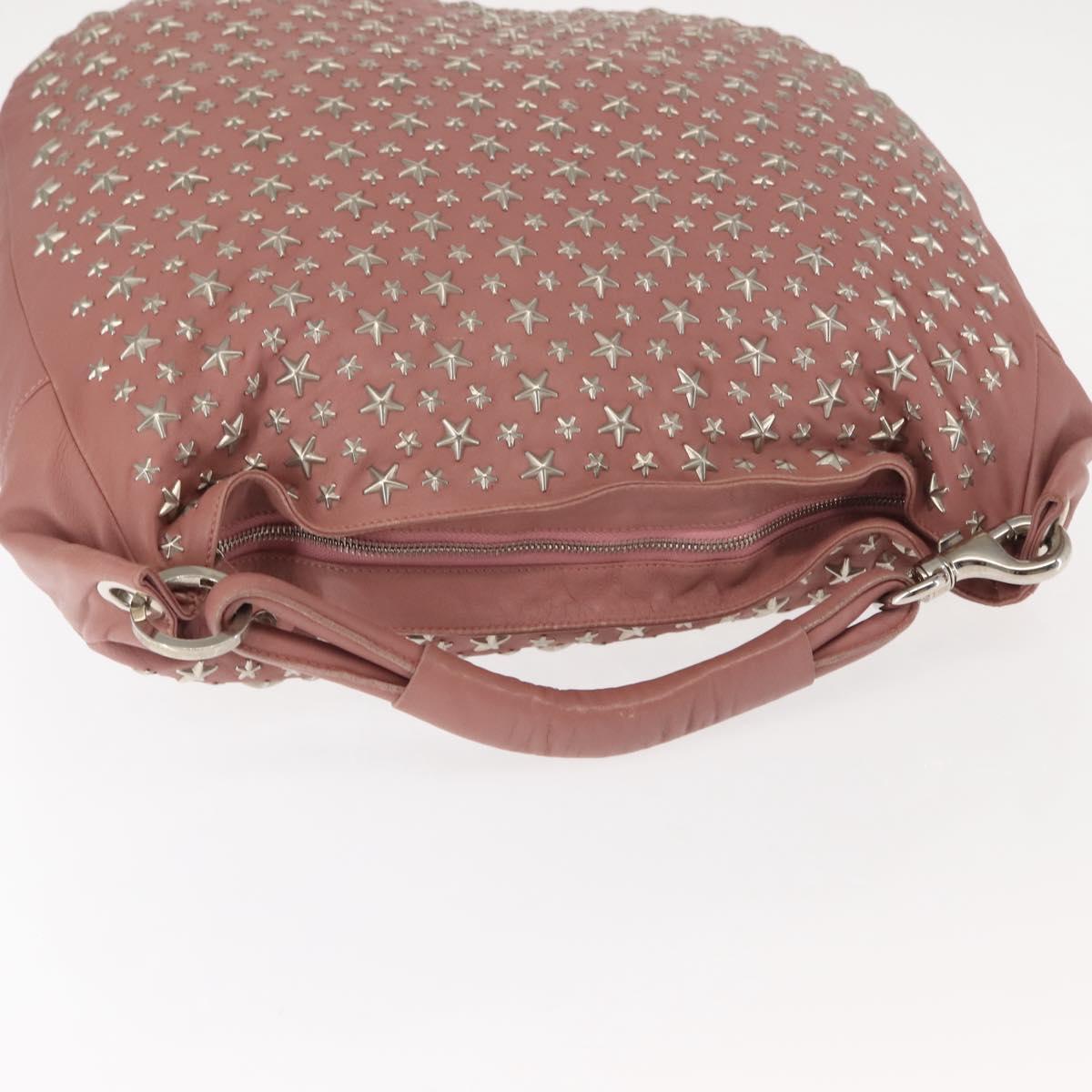 Jimmy Choo Star Studs Shoulder Bag Leather Pink Silver Auth BA6611