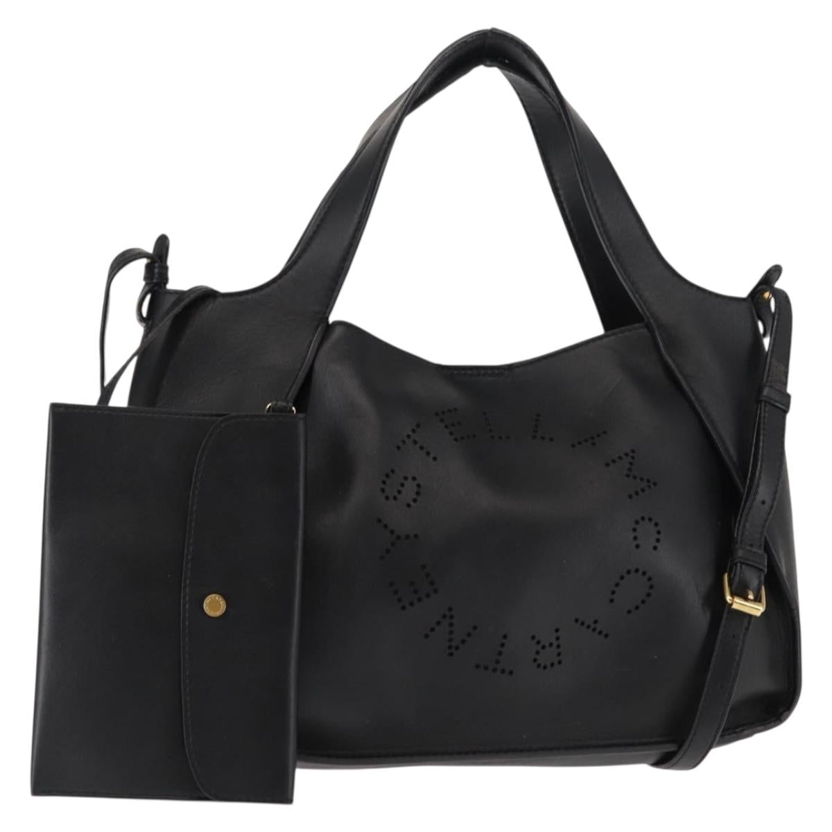 Stella MacCartney Stella logo Tote Bag polyester Black Gold Auth BA6613