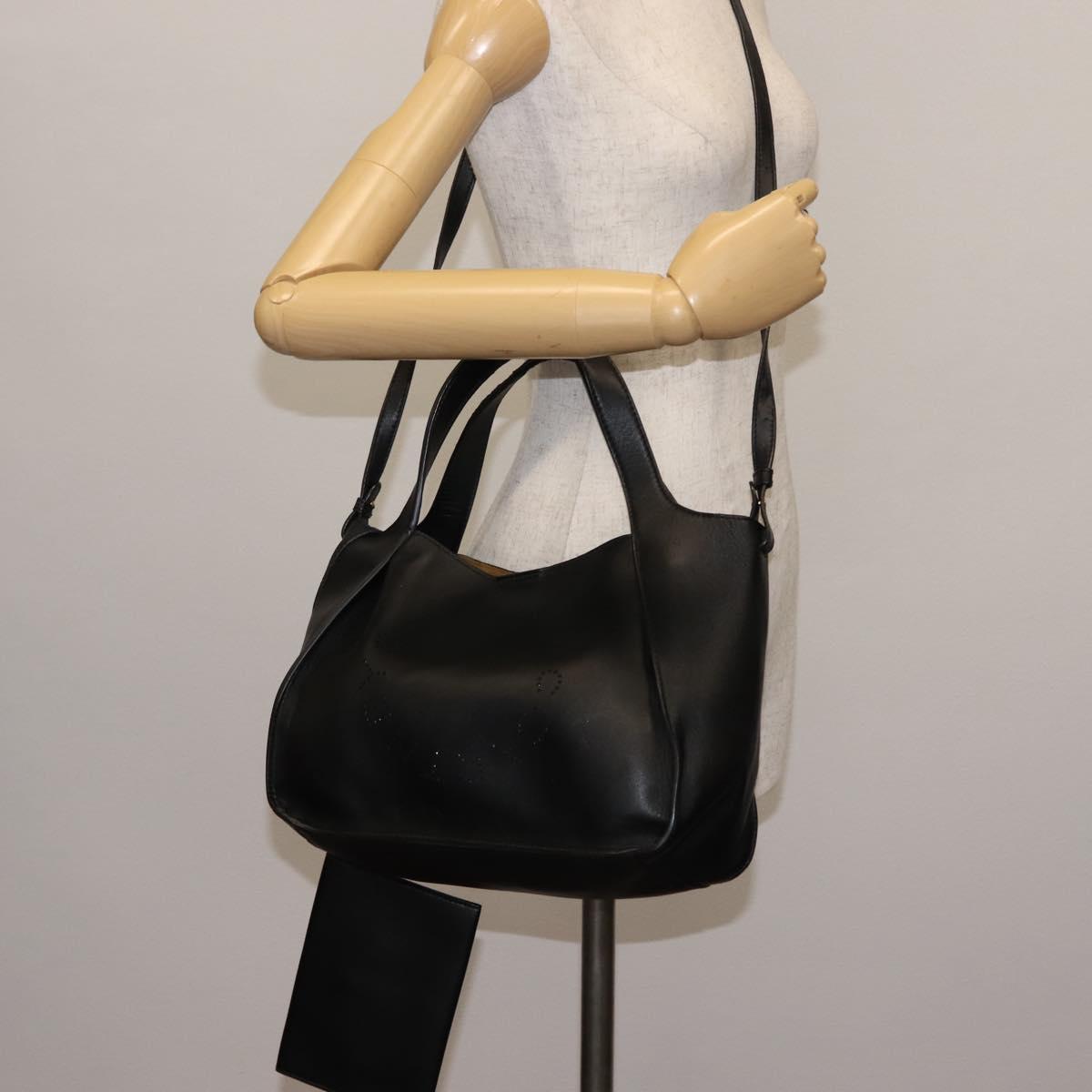 Stella MacCartney Stella logo Tote Bag polyester Black Gold Auth BA6613