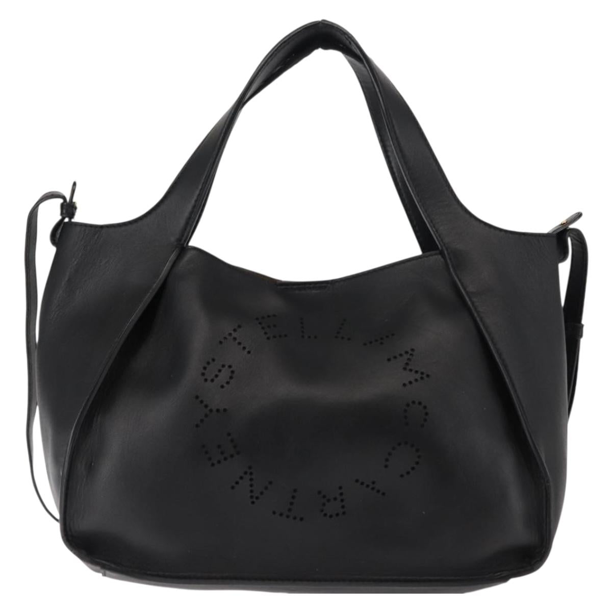 Stella MacCartney Stella logo Tote Bag polyester Black Gold Auth BA6613