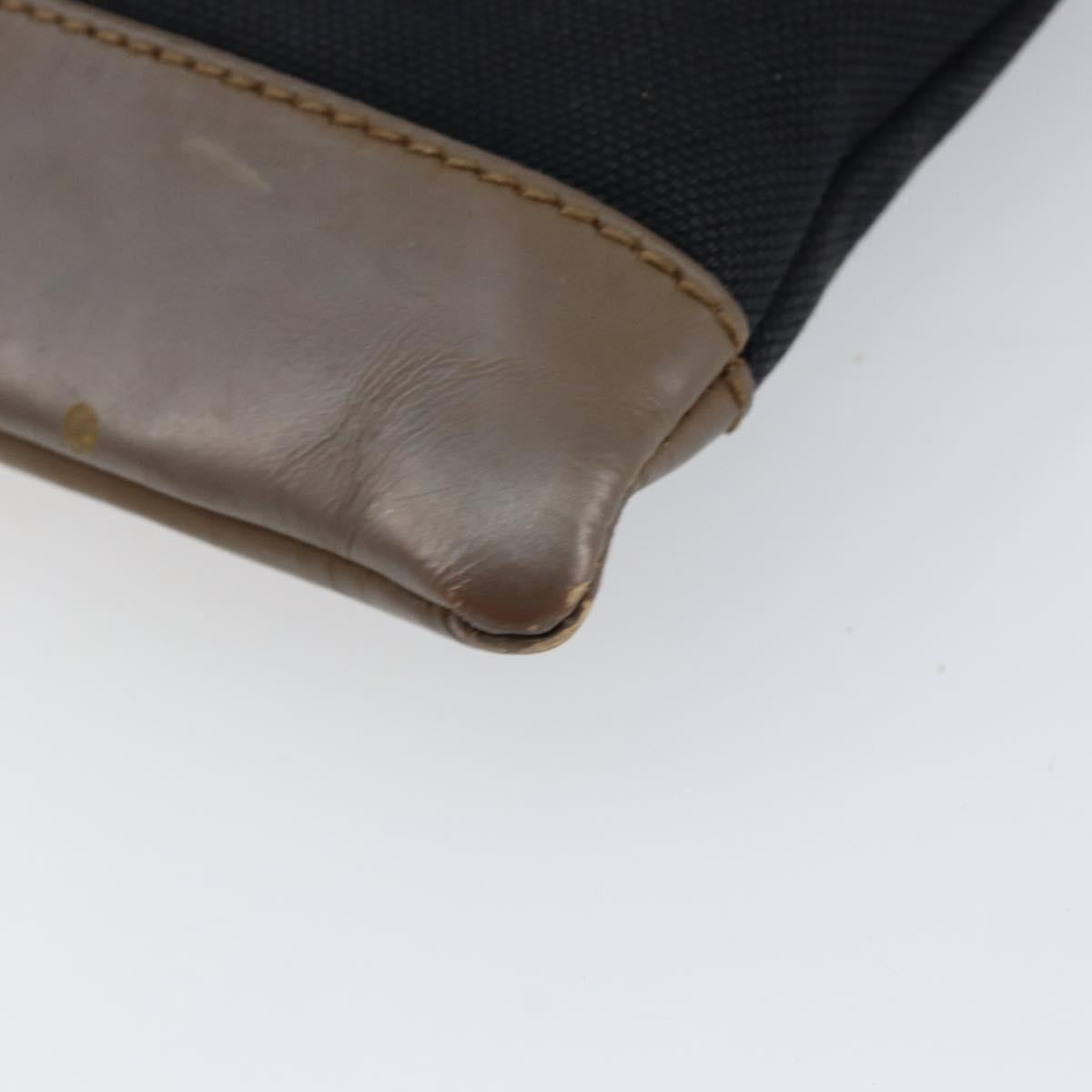 BALENCIAGA Navy Clip M Pouch Canvas Leather Black Silver Auth BA6615