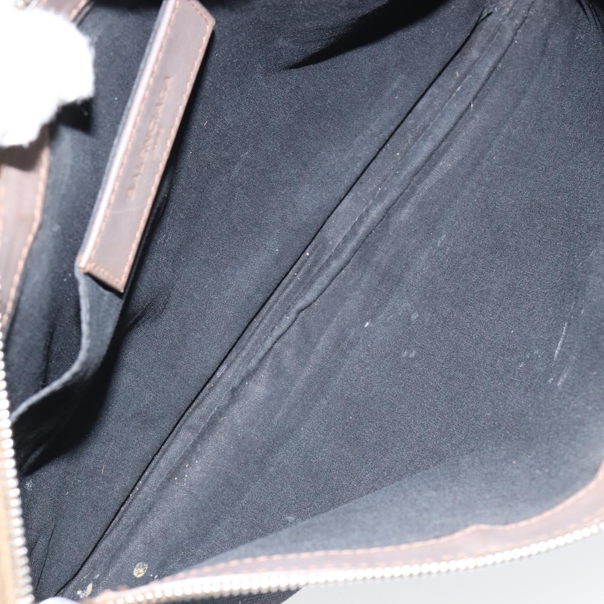 BALENCIAGA Navy Clip M Pouch Canvas Leather Black Silver Auth BA6615