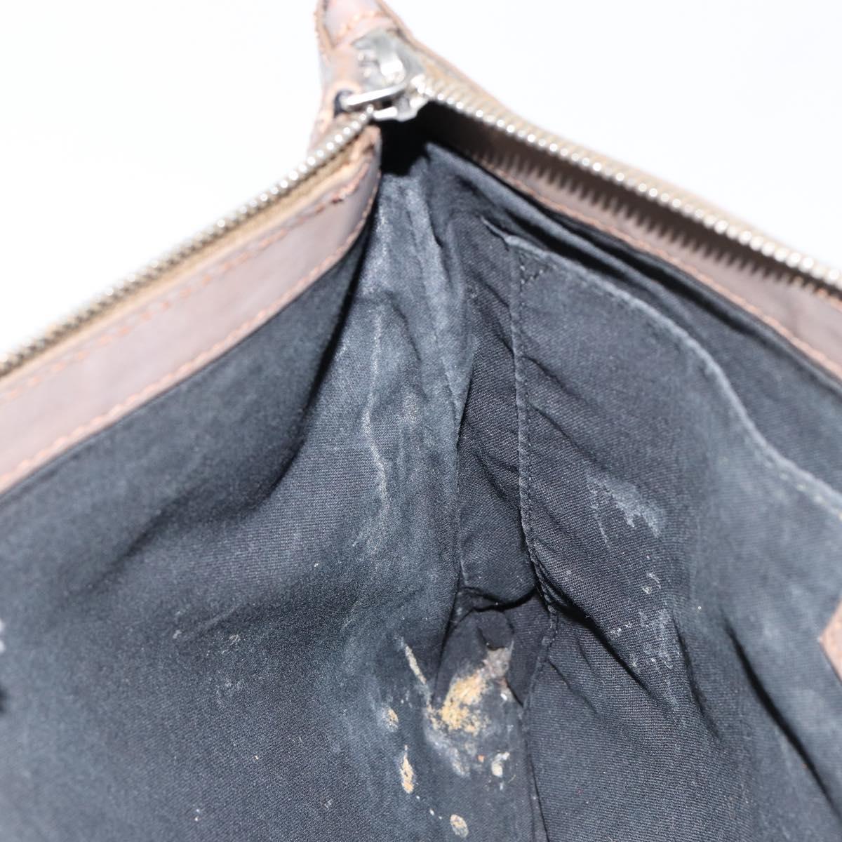 BALENCIAGA Navy Clip M Pouch Canvas Leather Black Silver Auth BA6615