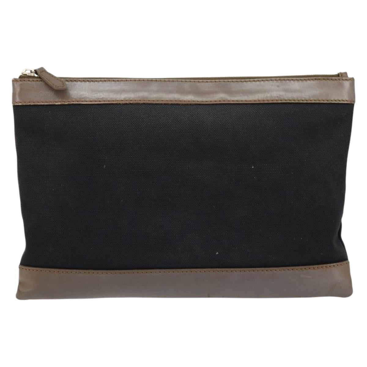 BALENCIAGA Navy Clip M Pouch Canvas Leather Black Silver Auth BA6615
