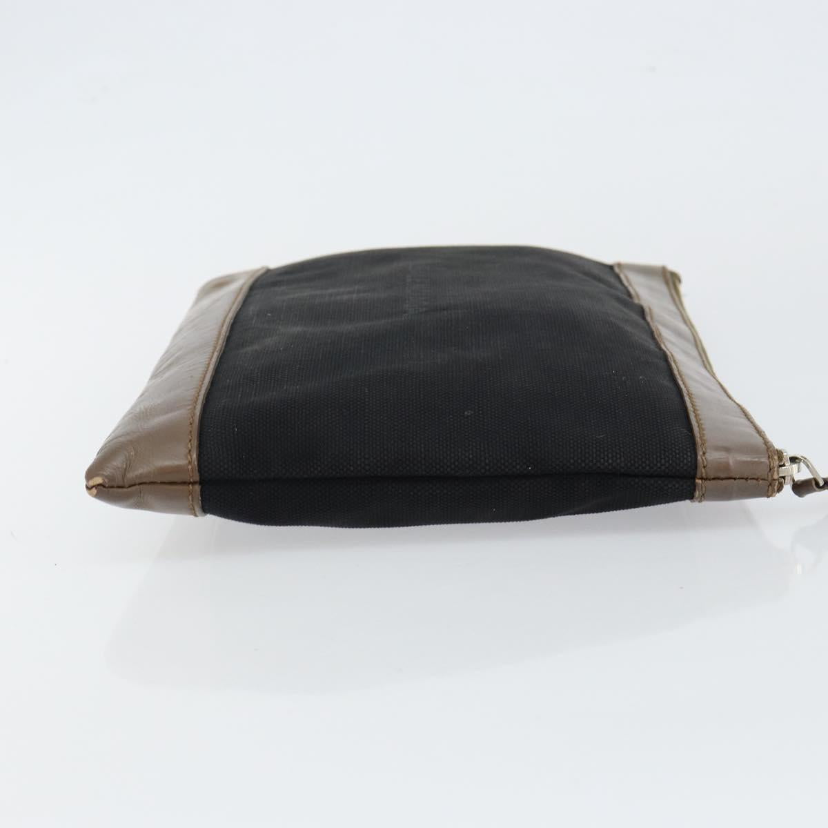 BALENCIAGA Navy Clip M Pouch Canvas Leather Black Silver Auth BA6615