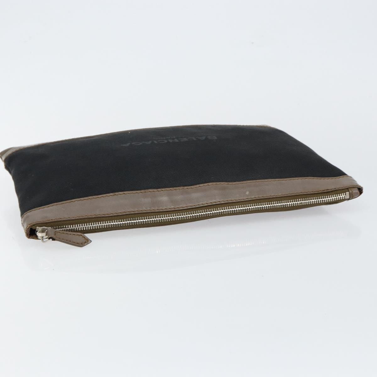 BALENCIAGA Navy Clip M Pouch Canvas Leather Black Silver Auth BA6615