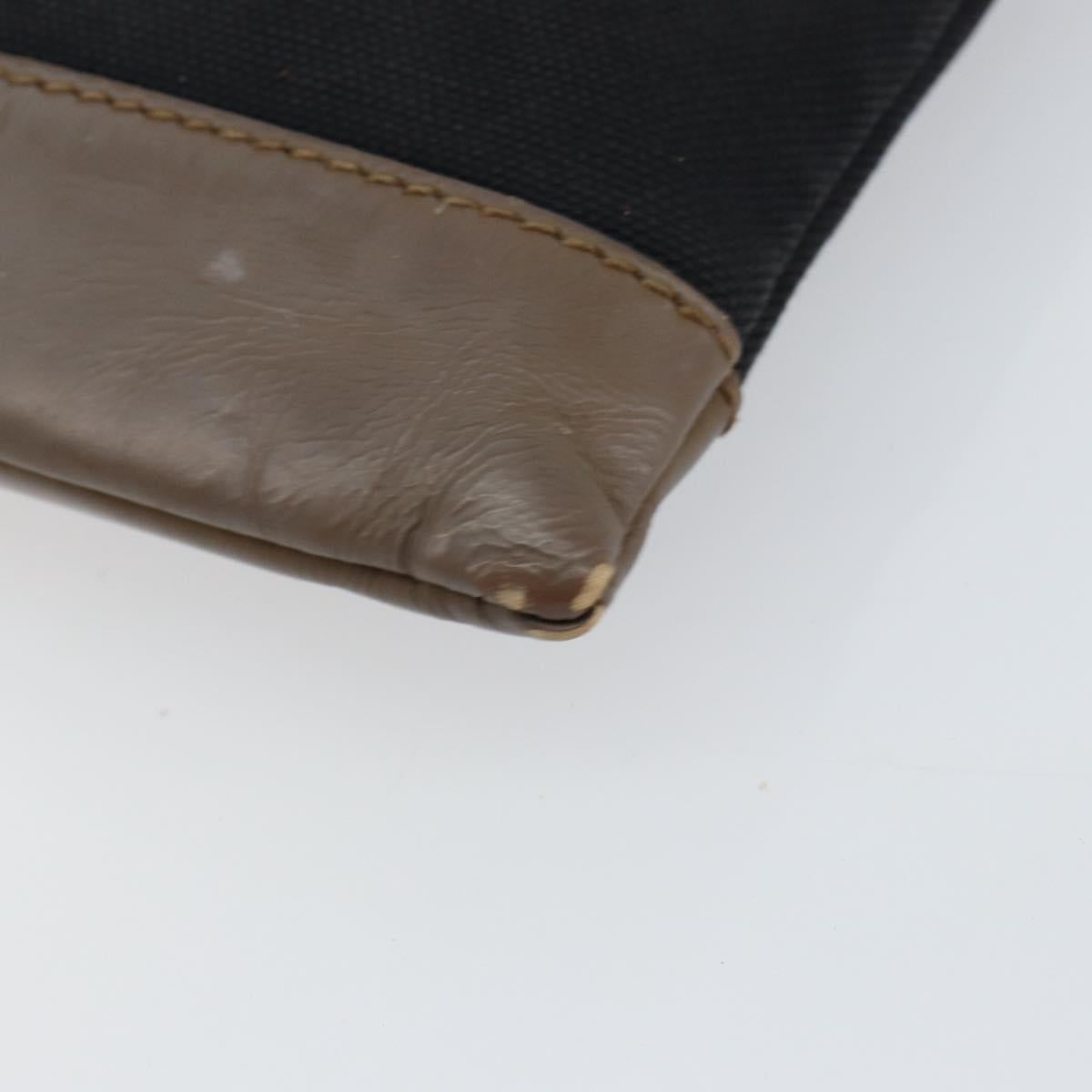 BALENCIAGA Navy Clip M Pouch Canvas Leather Black Silver Auth BA6615