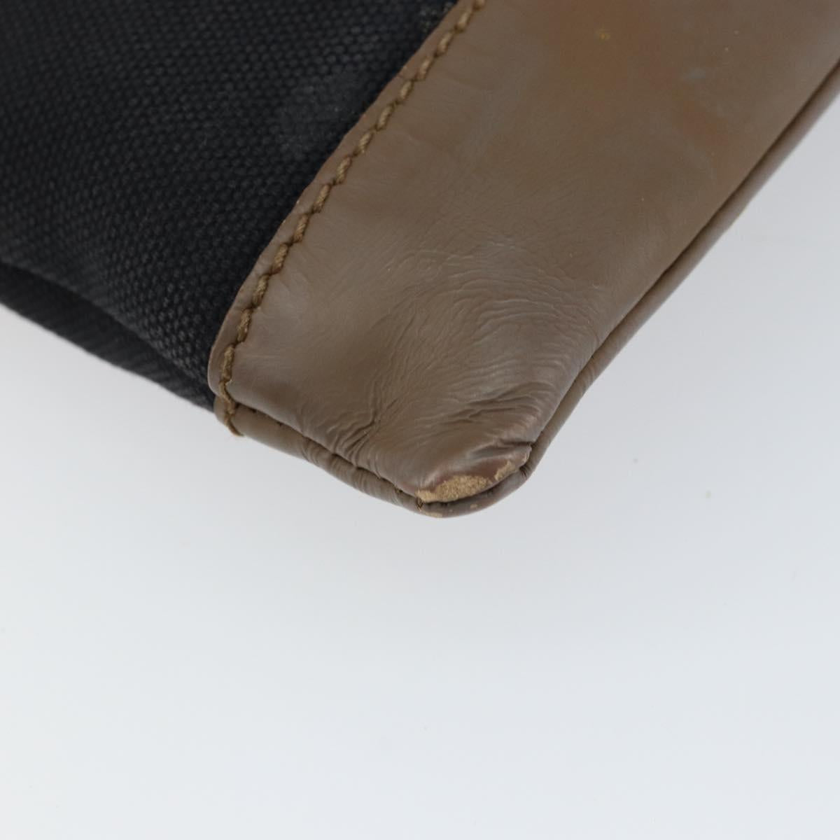 BALENCIAGA Navy Clip M Pouch Canvas Leather Black Silver Auth BA6615