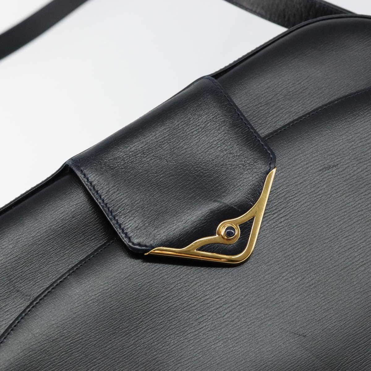 CARTIER Sapphire Line Shoulder Bag Leather Black Gold Auth BA6616