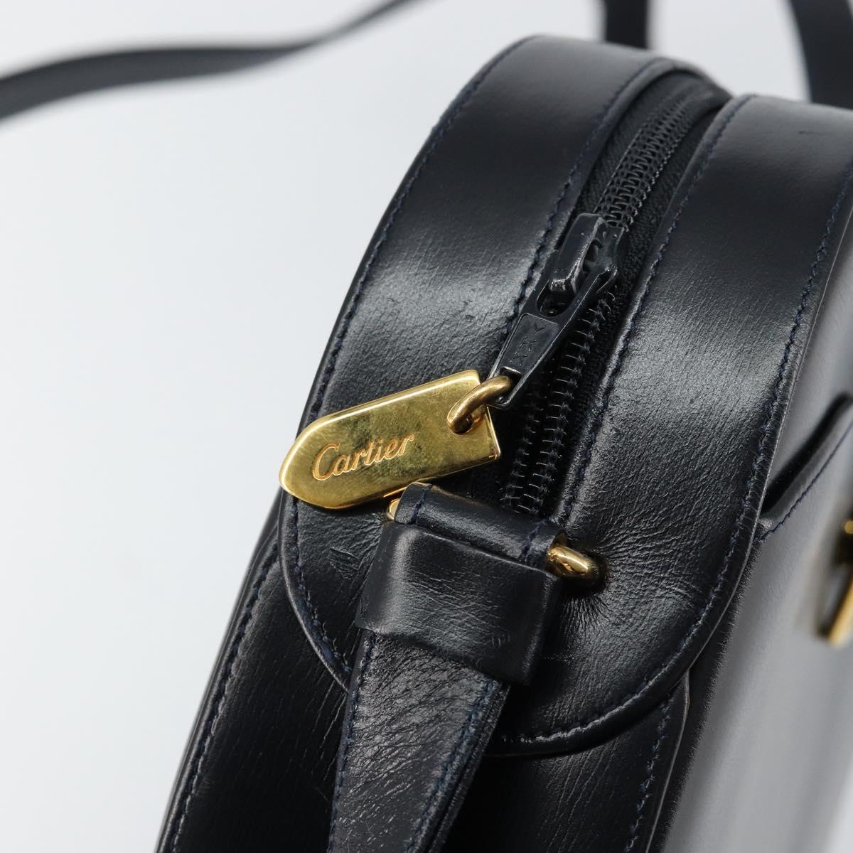 CARTIER Sapphire Line Shoulder Bag Leather Black Gold Auth BA6616