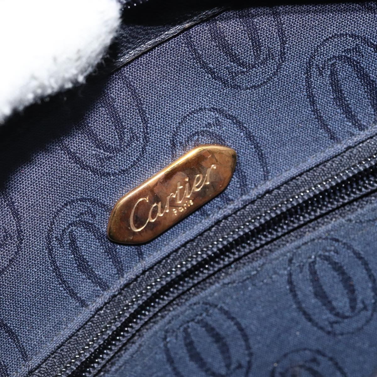 CARTIER Sapphire Line Shoulder Bag Leather Black Gold Auth BA6616