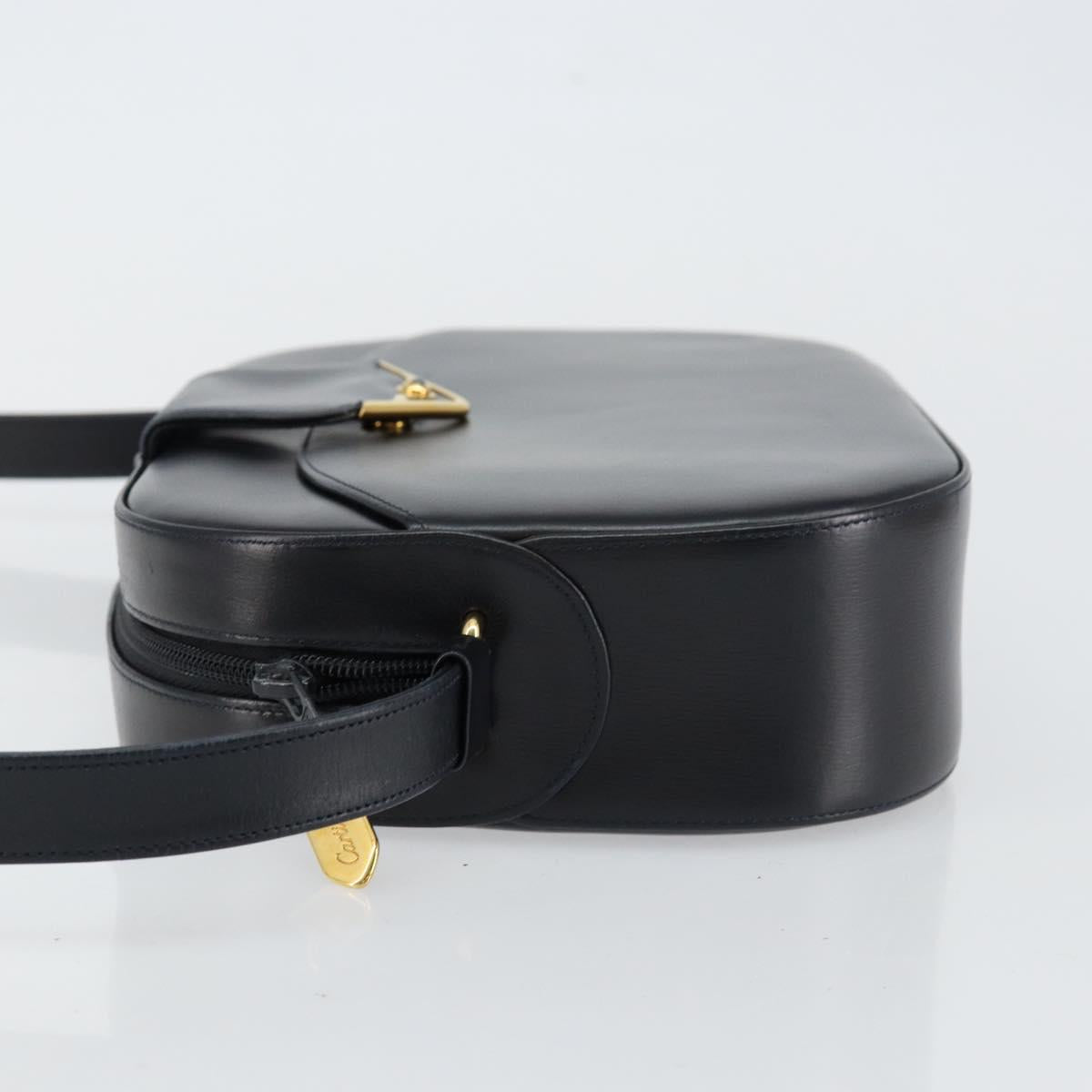 CARTIER Sapphire Line Shoulder Bag Leather Black Gold Auth BA6616