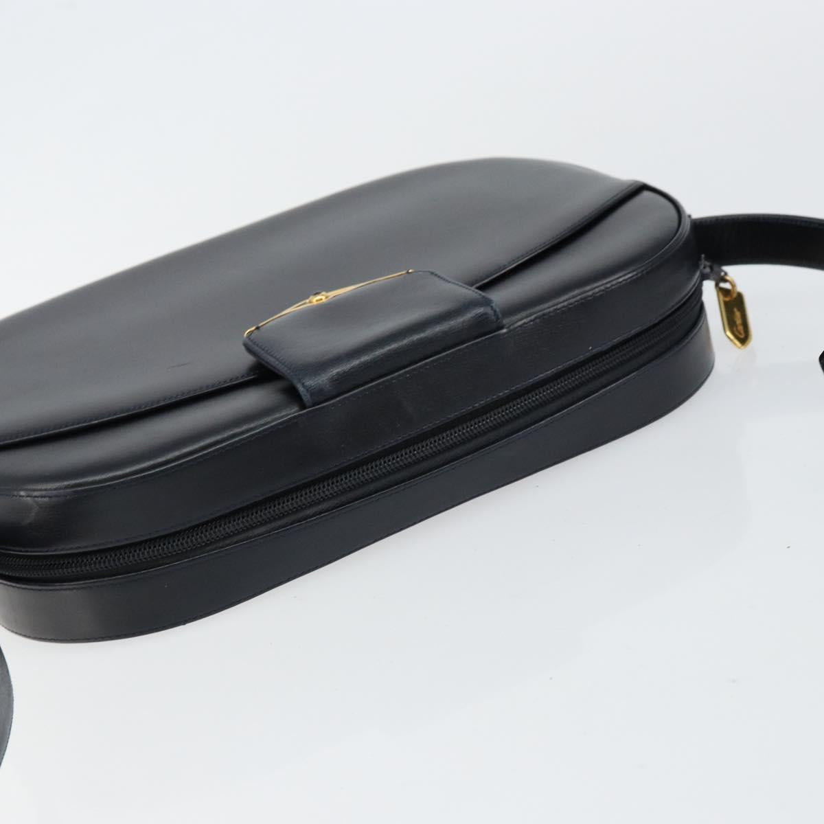 CARTIER Sapphire Line Shoulder Bag Leather Black Gold Auth BA6616